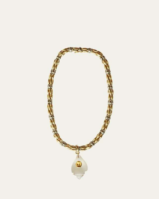 18K Rock Crystal Shell and Citrine Braided Necklace